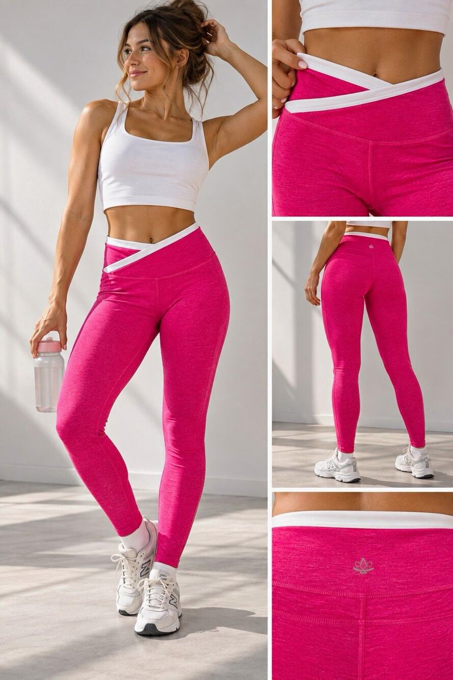 Beyond Yoga Women’s Medium M Pink White High Rise Stretch Ankle Leggings Yoga M